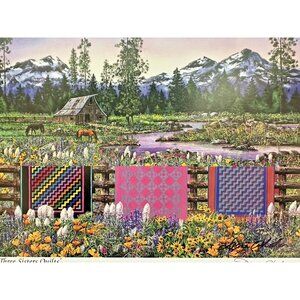 Diane Phalen Signed Art Print Matted "Three Sisters Quilts" County Cottage Farm